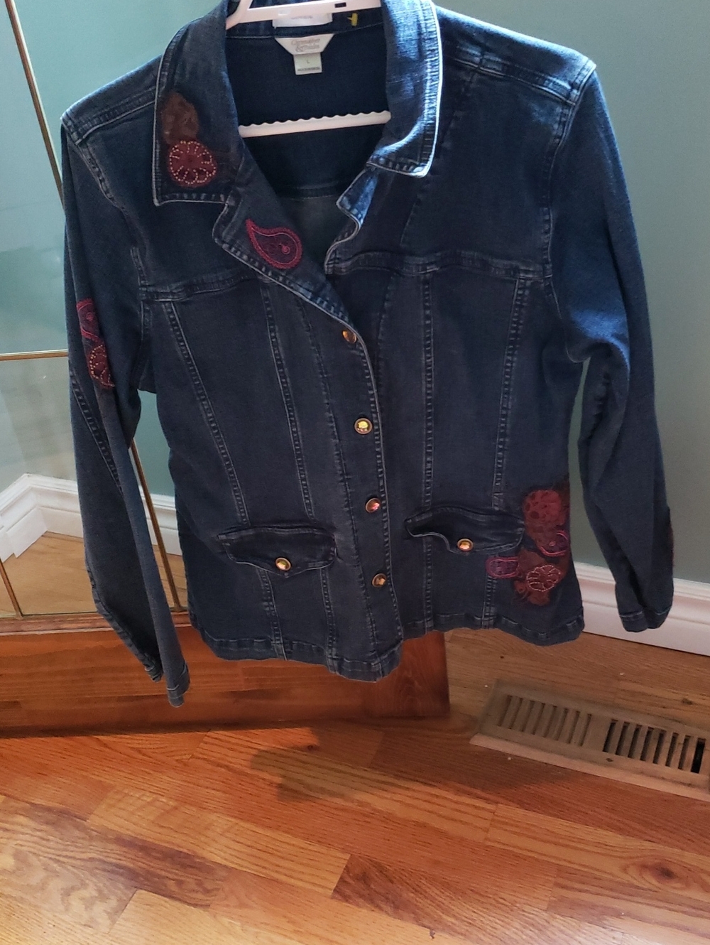 Christopher & Banks Dark Blue Denim Jacket with Red Embroidery